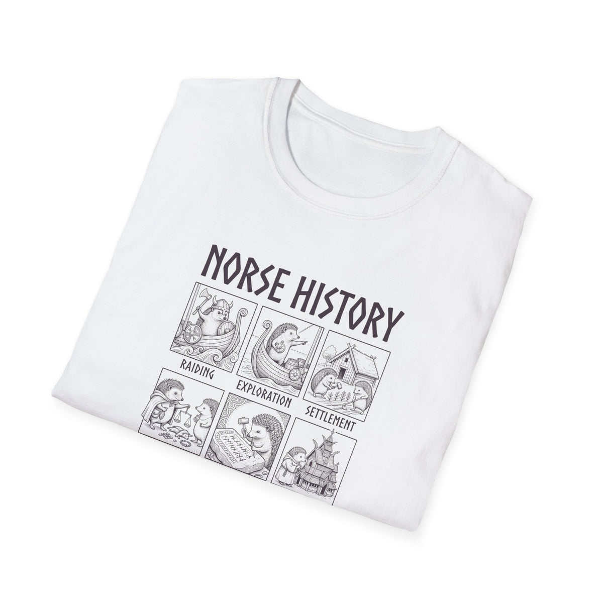 Norse History (As Demonstrated By Hedgehogs) Unisex Softstyle T-Shirt
