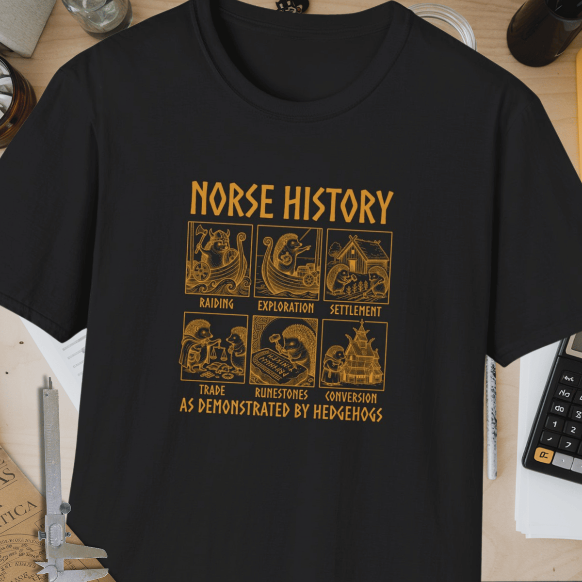 Norse History (As Demonstrated By Hedgehogs) Unisex Softstyle T-Shirt