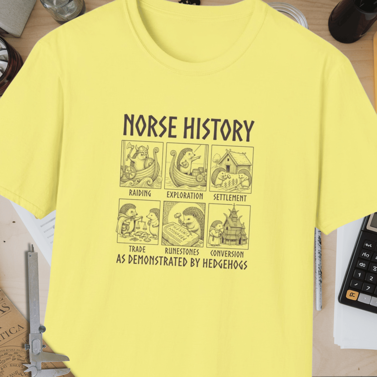 Norse History (As Demonstrated By Hedgehogs) Unisex Softstyle T-Shirt