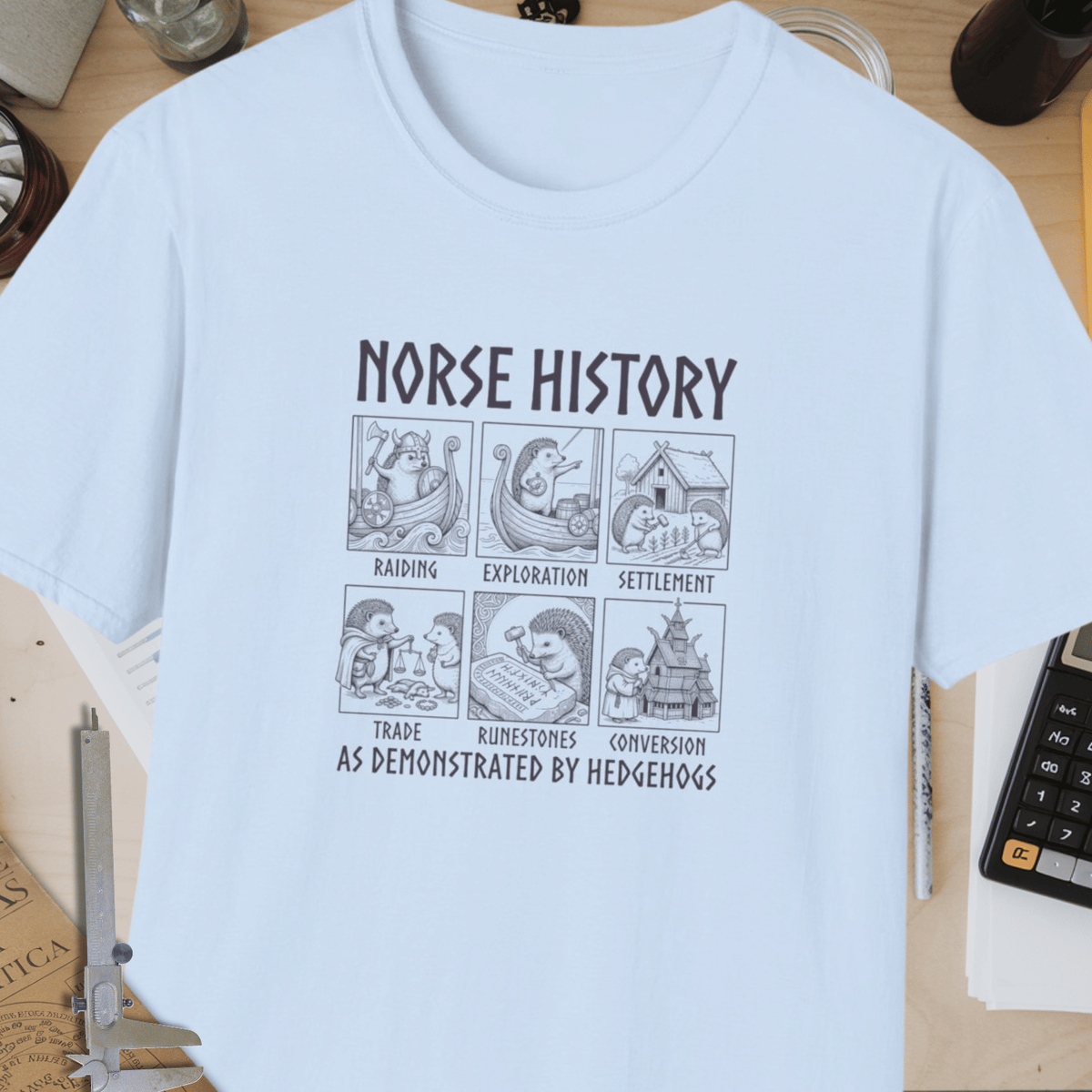 Norse History (As Demonstrated By Hedgehogs) Unisex Softstyle T-Shirt