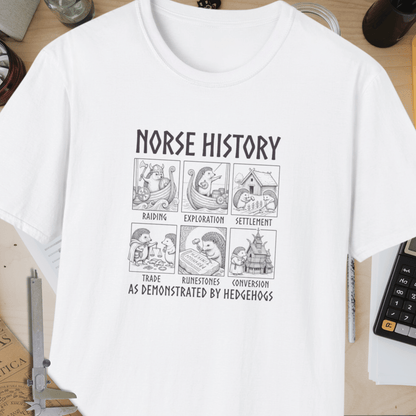 Norse History (As Demonstrated By Hedgehogs) Unisex Softstyle T-Shirt